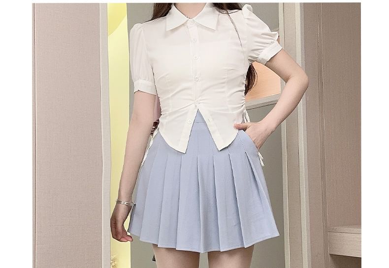 Woohan - Hoge taille effen mini geplooide rok