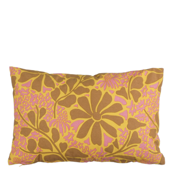 Kussen bloemen bruin - l55xb35xh10cm