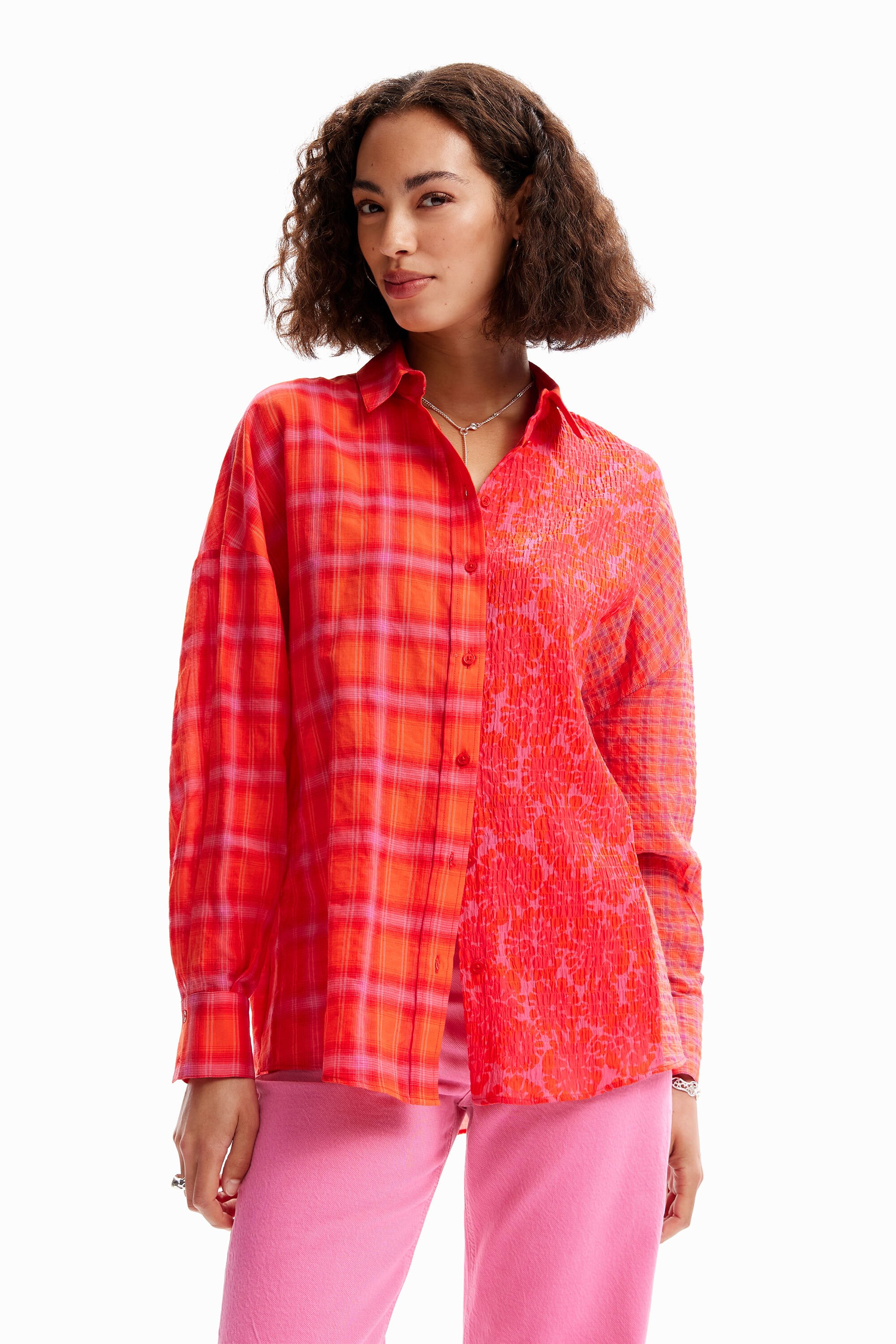 Chemise oversize patchwork carreaux