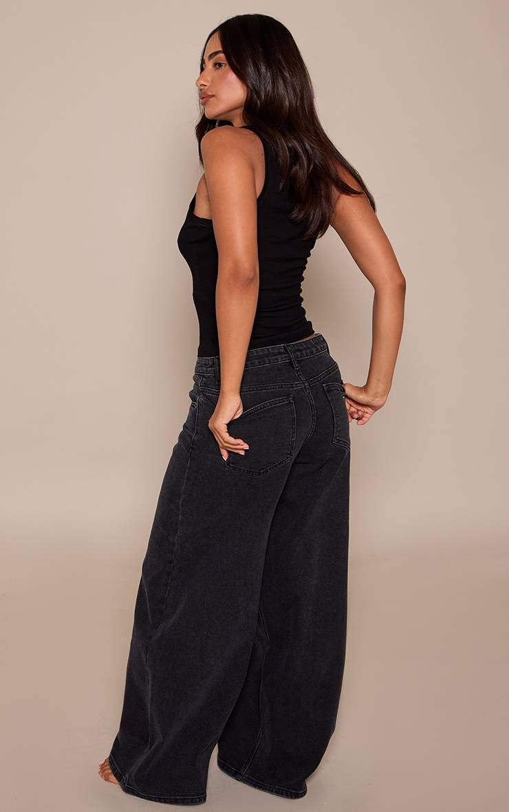 Noir Délavé Jean Large Taille Mi-haute En Denim Stretch