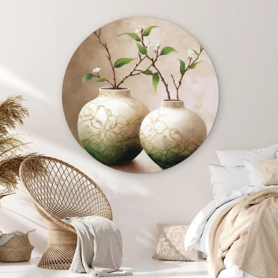MuchoWow Wand decoratie 120x120cm Bloemen Vaas Wit Botanisch