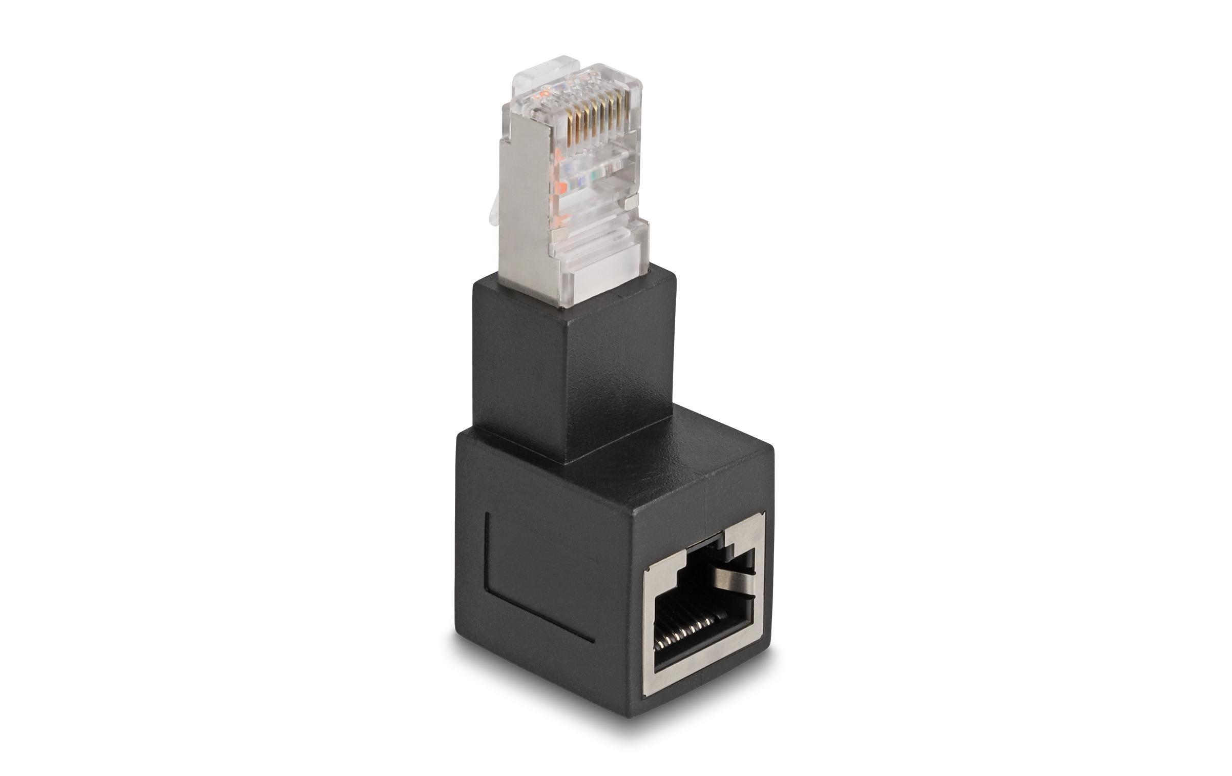 Winkeladapter 90° RJ45 nach unten, Cat.6A 1 StückDelock RJ45 Stecker zu RJ45 Buchse Adapter Cat.6A 90° nach unten gewinkelt