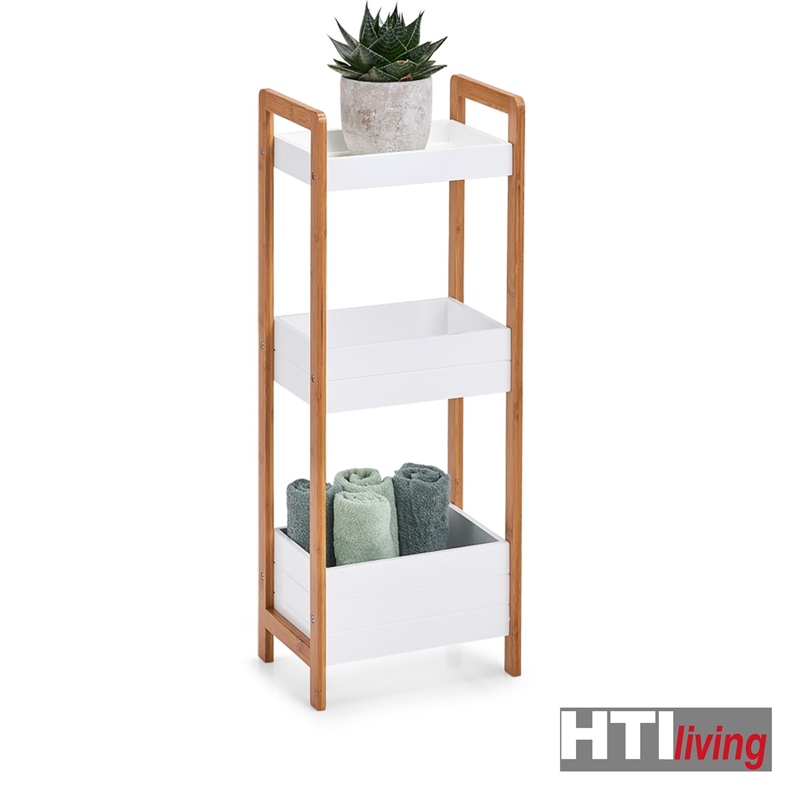 HTI-Living Standregal mit 3 Ablagefächern, weiß Bambus, MDF