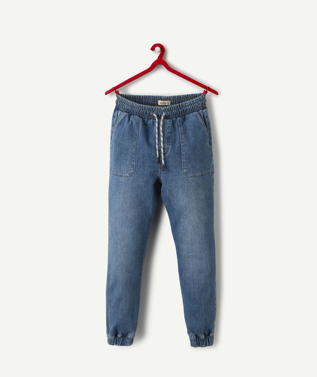 pantalon relax garçon en denim low impact avec cordons
