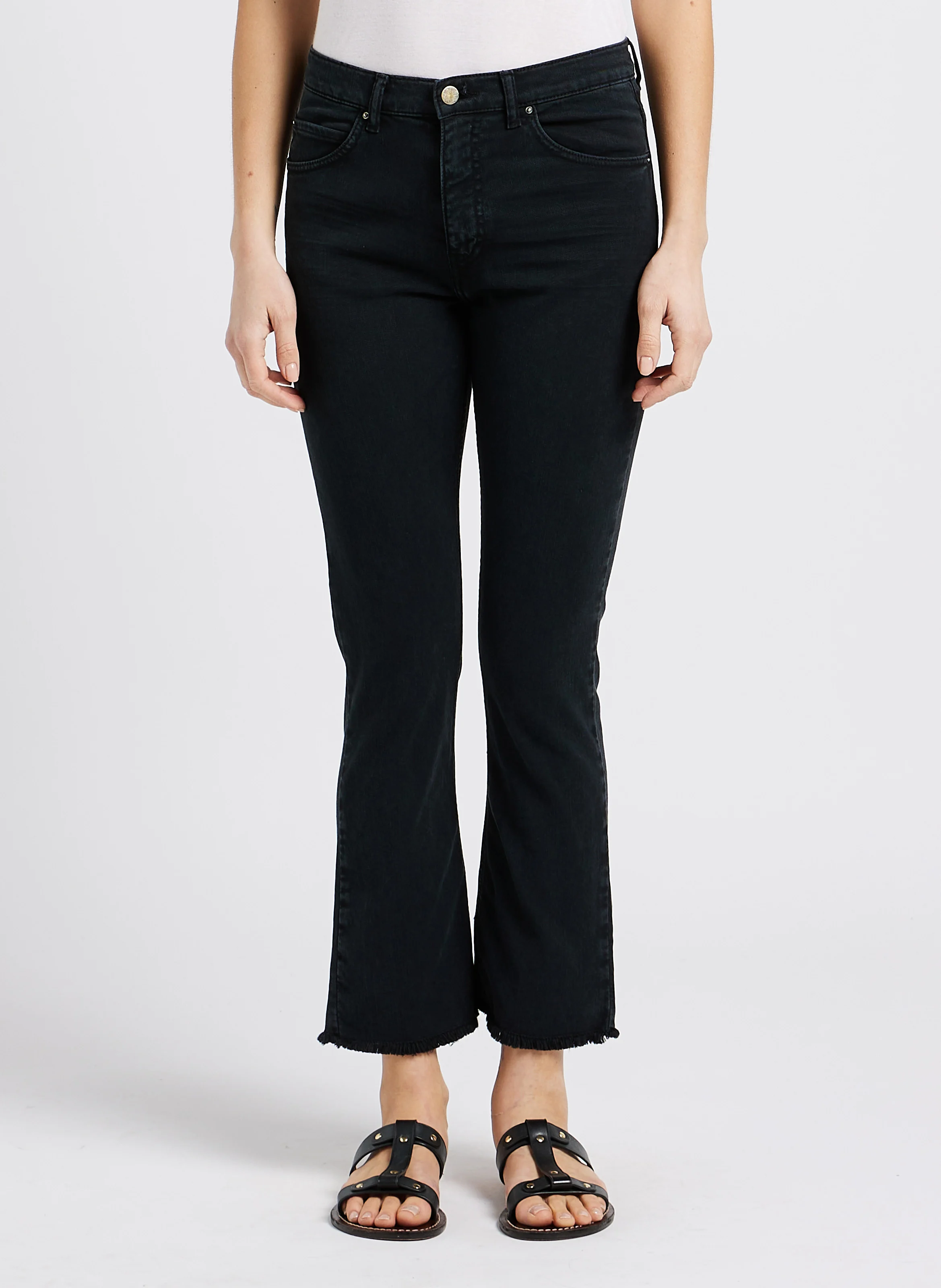 CARA - Jean flare en coton mélangé | Noir