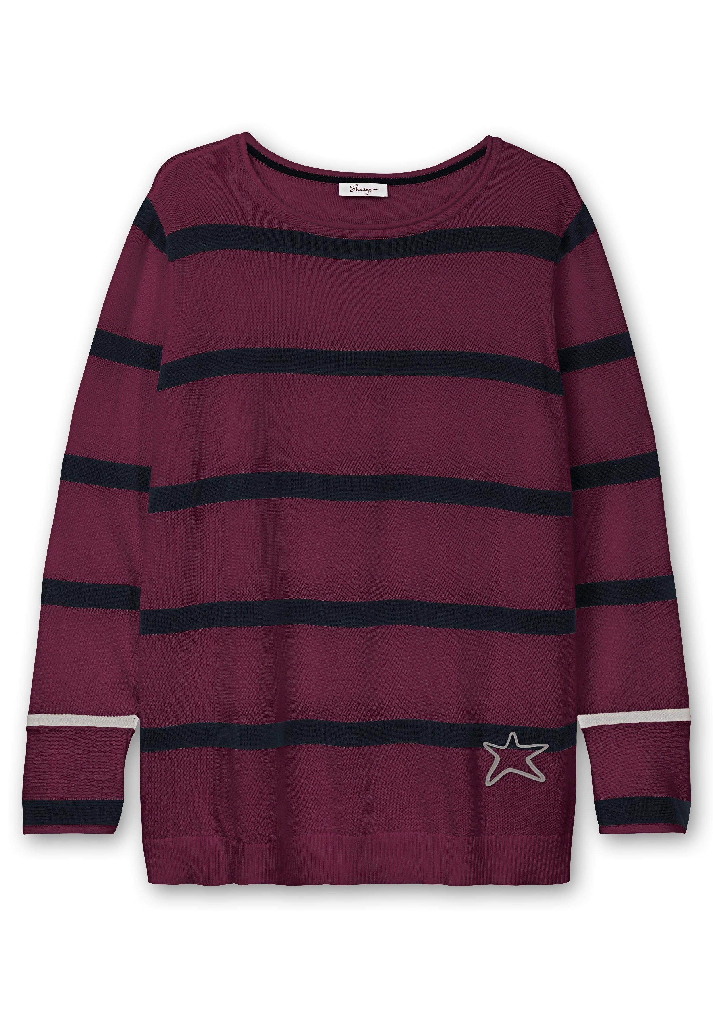 Gestreifter Pullover mit Stern-Stickerei, aus Baumwolle