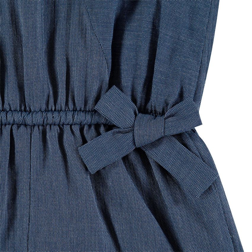 Junior - Combishort en voile de coton avec noeud à la taille - Bleu marine