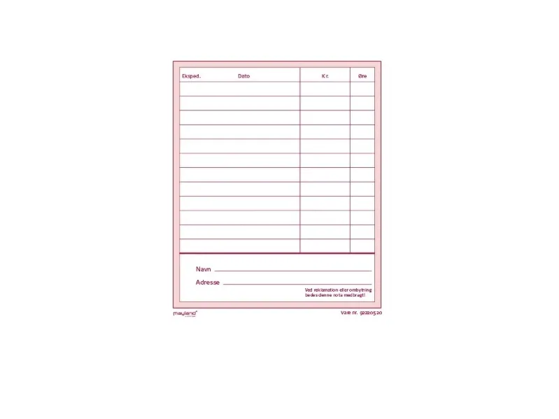 Kasseblok 100x383 mm med 2x50 blade - inkl. karbonpapir