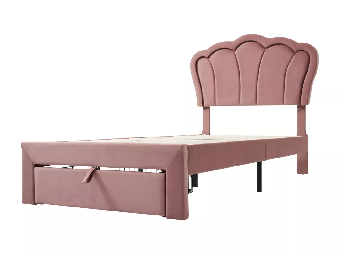 Lit d'enfant LED Single 90 x 190 cm, lit rembourré avec tiroirs APP-Control LED ,Velvet pink