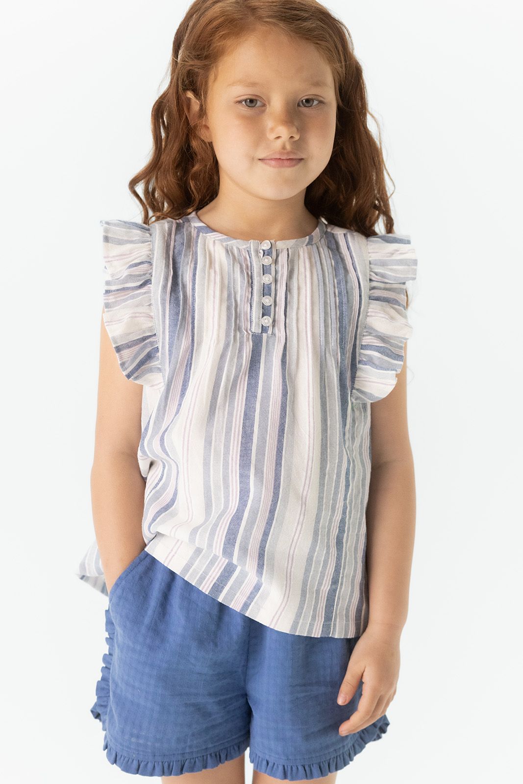 Multicolour gestreepte mouwloze blouse