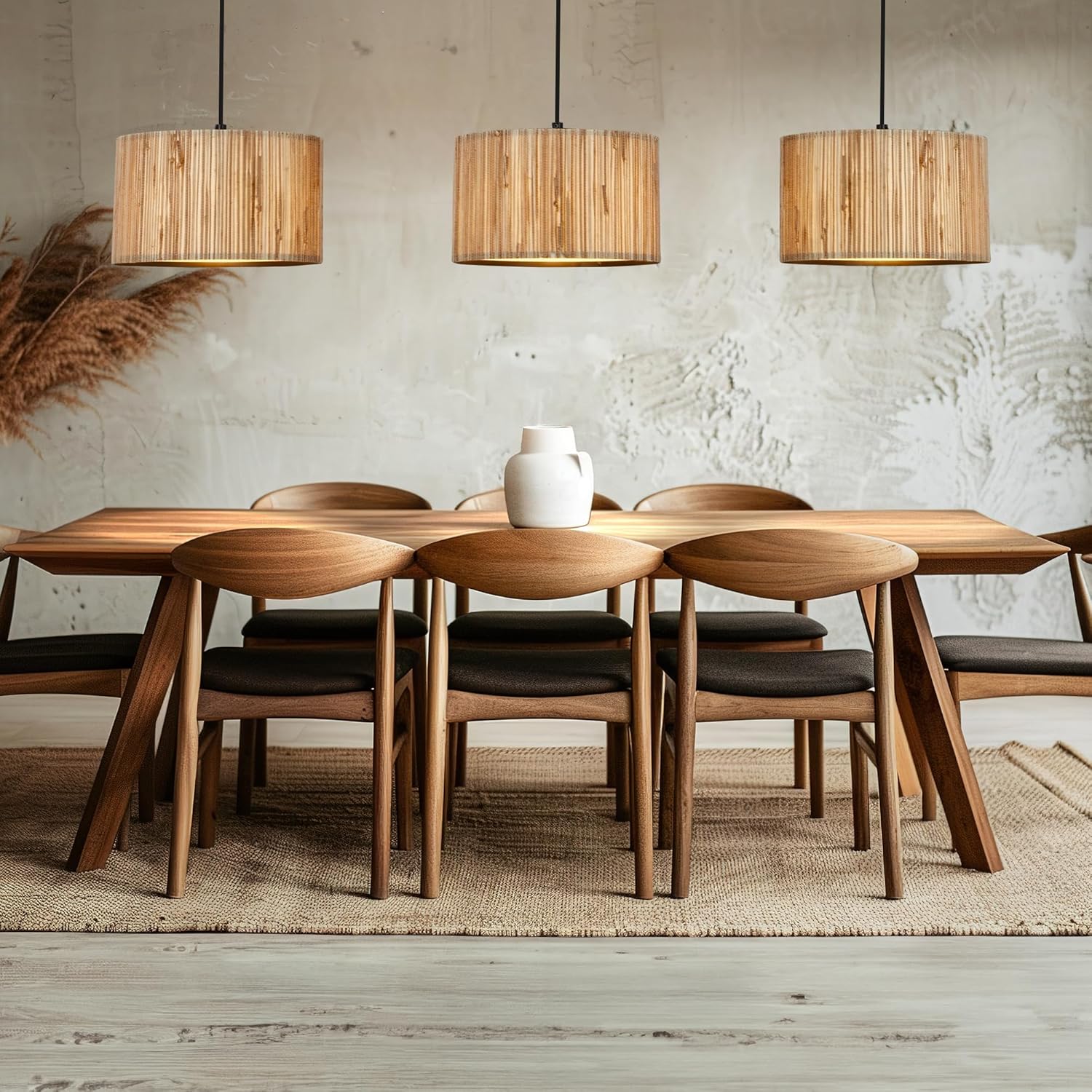 BRILONER - Pendelleuchte mit Seegras Schirm, 3x E27 Fassung, max. 10 W, Boho, aesthetic, Hängeleuchte, Hängelampe Esstisch, Esszimmerlampe hängend, Wohnzimmerlampe, 110 x 25 x 120 cm (LxBxH), Natur