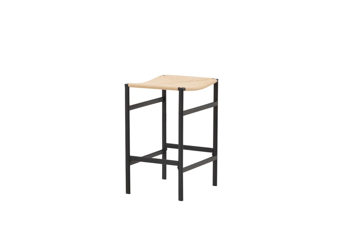Nest living Roan metalen barkruk zwart - met rotan zitting - 66 cm