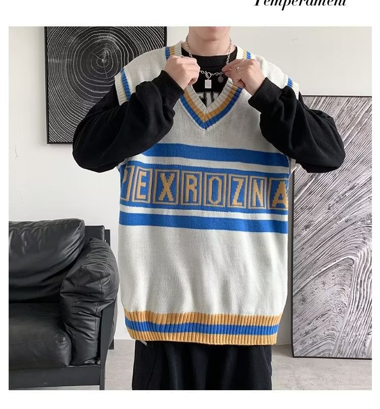 jaywoon - Oversized vest met V-hals en letters