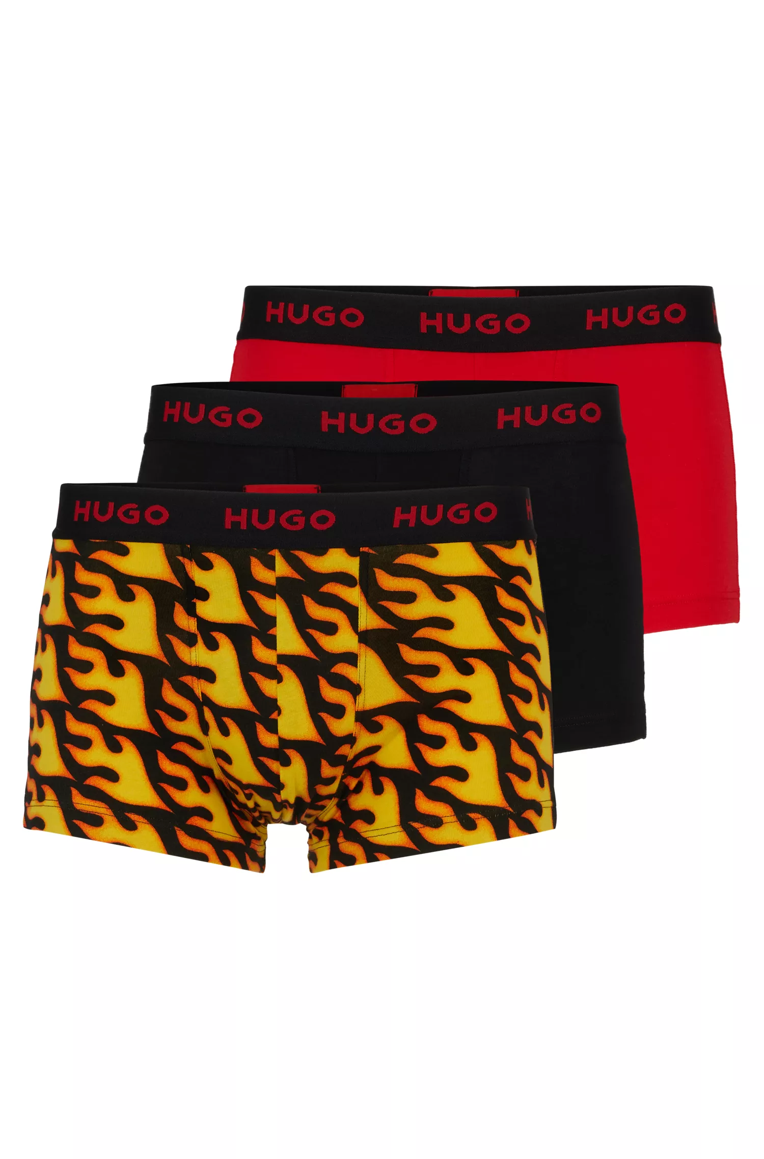 HUGO Vermelho - Pacote triplo de cuecas boxer de algodão elástico com cós com o logotipo.