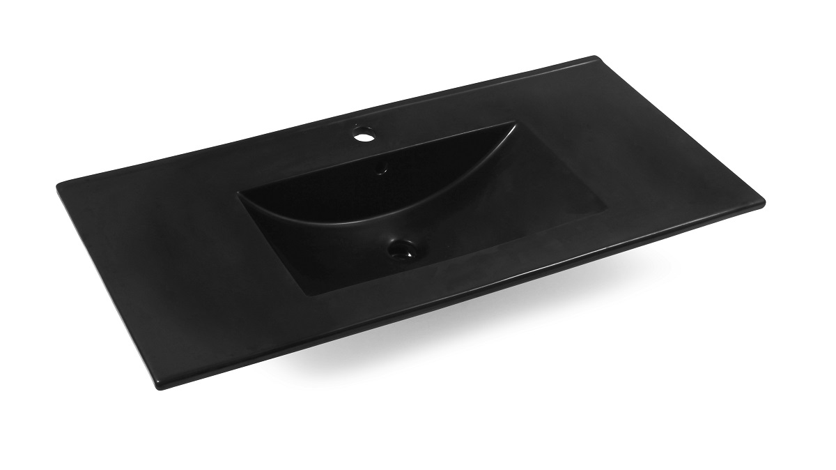 Fontana Rovigo badmeubel 100cm warm eiken met zwarte wastafel met kraangat en spiegelkast zonder verlichting