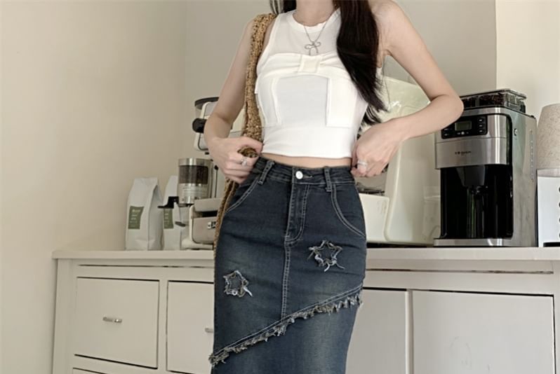 Bolgivy - Midi-rok met hoge taille, sterrenapplicatie en franjes