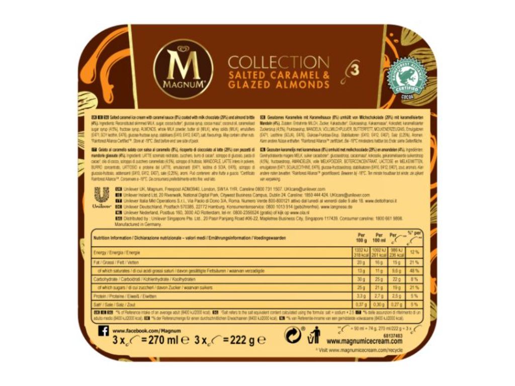 GELADO MAGNUM MULTIPACK SALTED CARAMEL 3X90ML