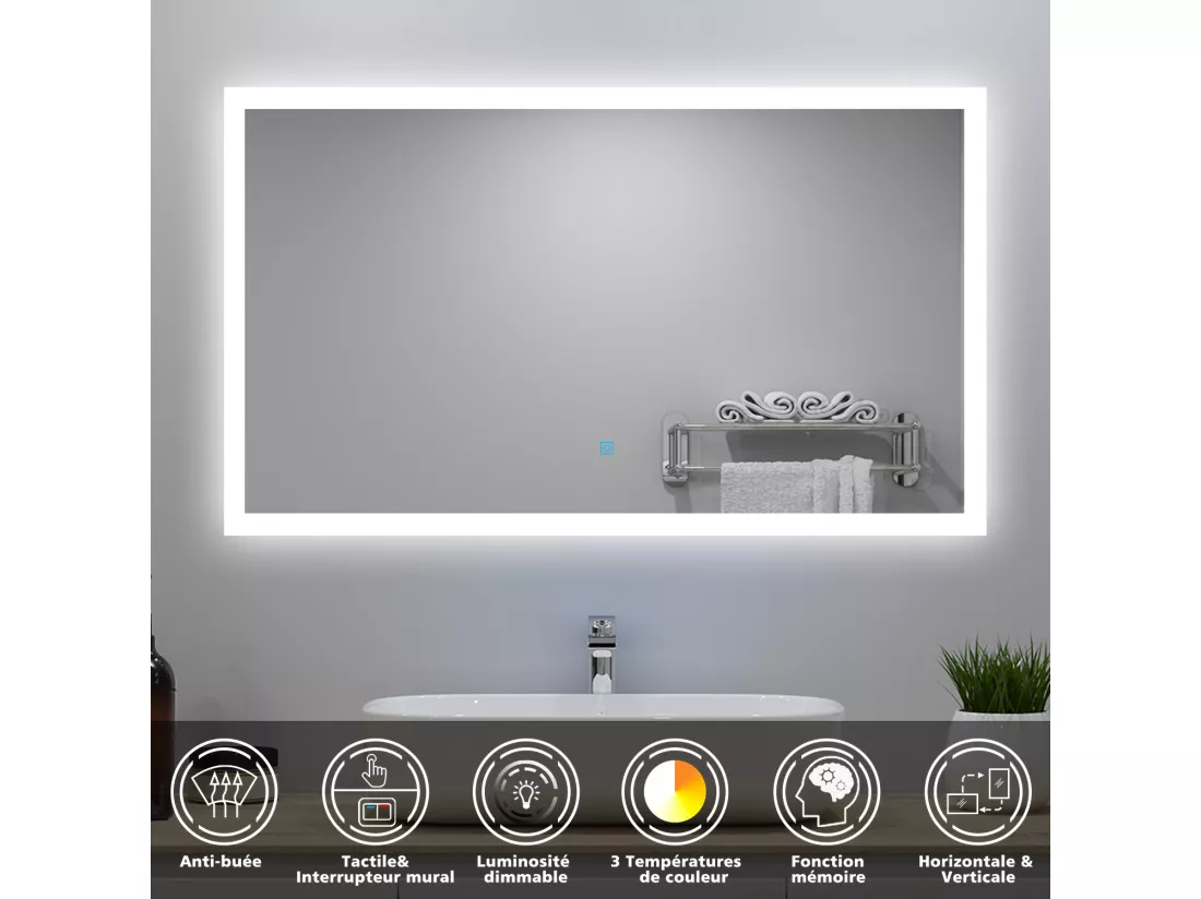 Ensemble meuble Salle de Bain 120cm avec colonne et miroir lumineux dimmable anthracite