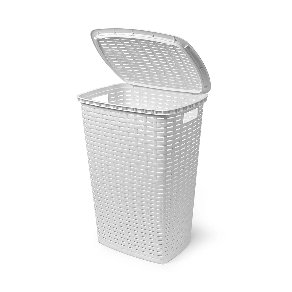 WeberHome Wäschebox Flechtoptik 53L weiss