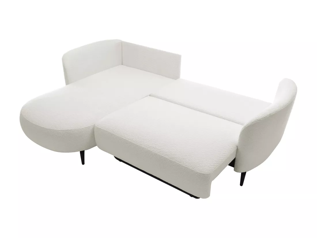 Canapé d'angle gauche convertible en tissu bouclette blanc ivoire AREMIA