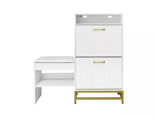 Armoire à chaussures avec 2 couvercles rabattables, banc à chaussures, étagère à chaussures, retourneur de chaussures, avec lumière