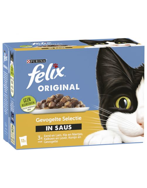Felix Multipack Original Gevogelte Selectie In Saus - Kattenvoer - Eend Kip Kalkoen 12x85 g