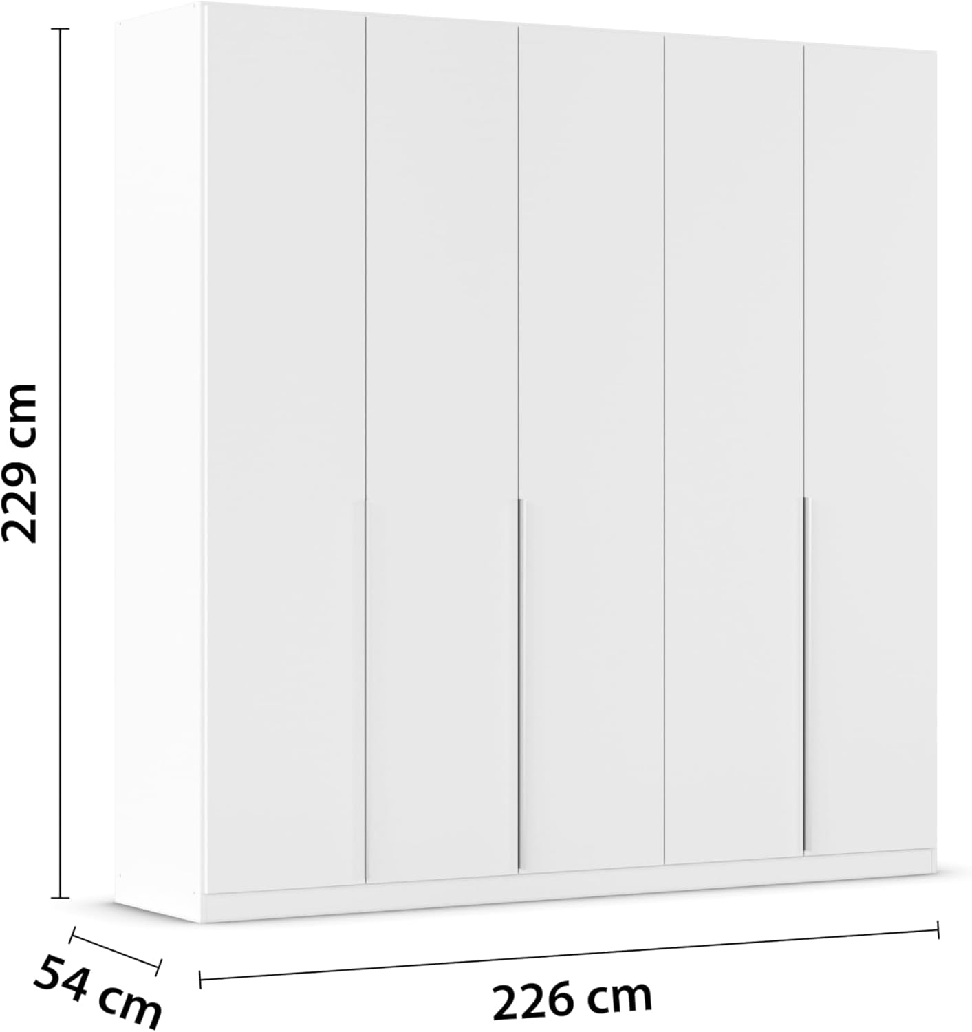 Rauch Möbel Alabama, Kleiderschrank für Schlafzimmer, Kinderzimmer, Wohnzimmer, Garderobe, Flur, 5-türig, mit Zubehör Basic, Farbe Weiß, Breite 226 cm