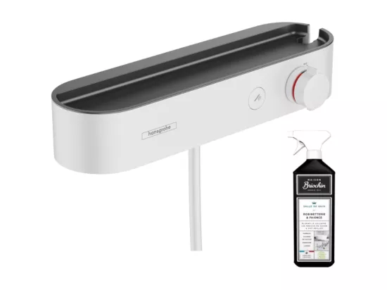 Mitigeur douche thermostatique HANSGROHE ShowerTablet Select 400 blanc mat + Nettoyant Briochin