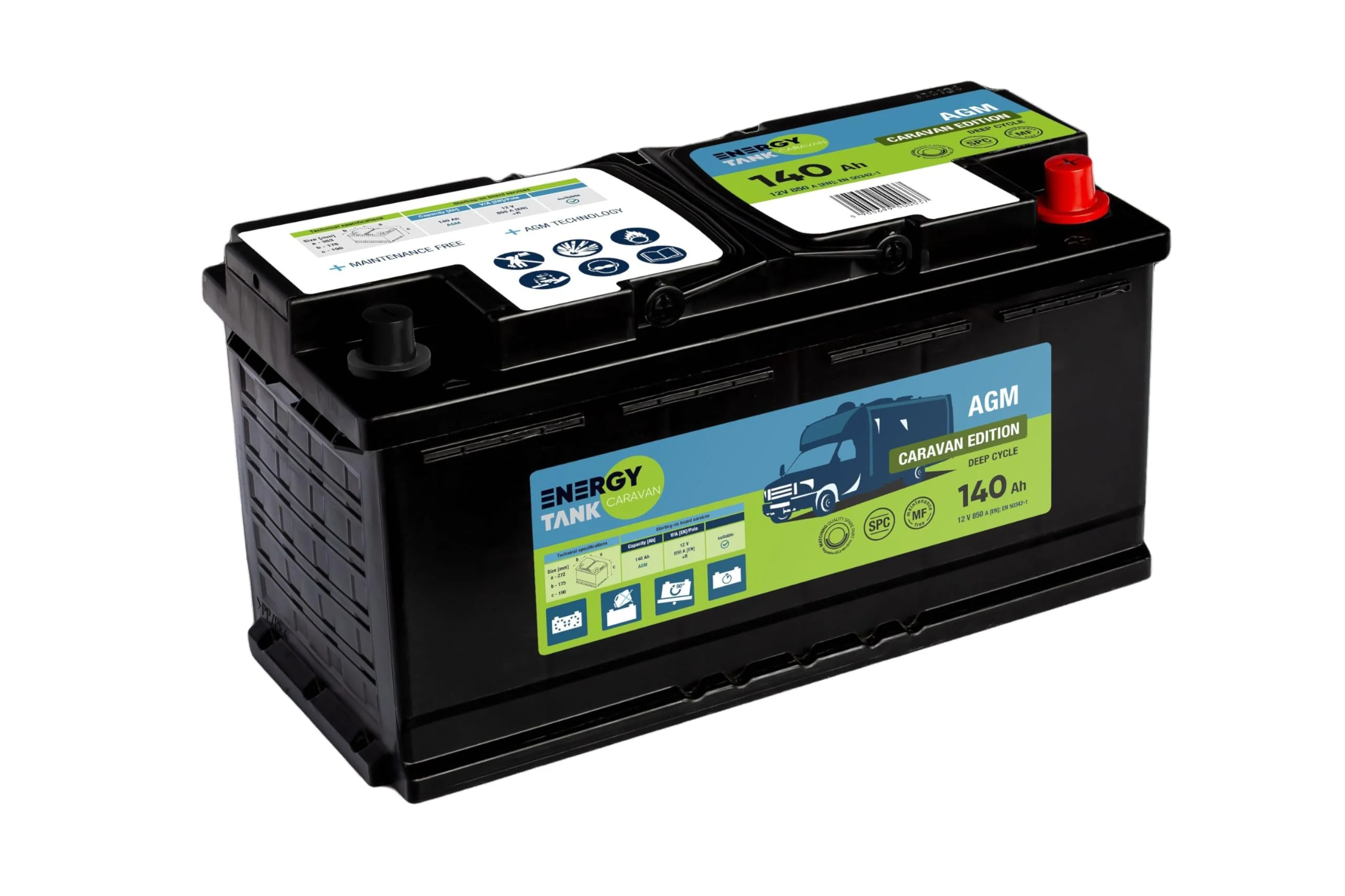 Batterie Camping Car 12V 140 Ah - Batterie Voiture - AGM 12v - Batterie Decharge Lente Protégée Contre les Vibrations et les Chocs