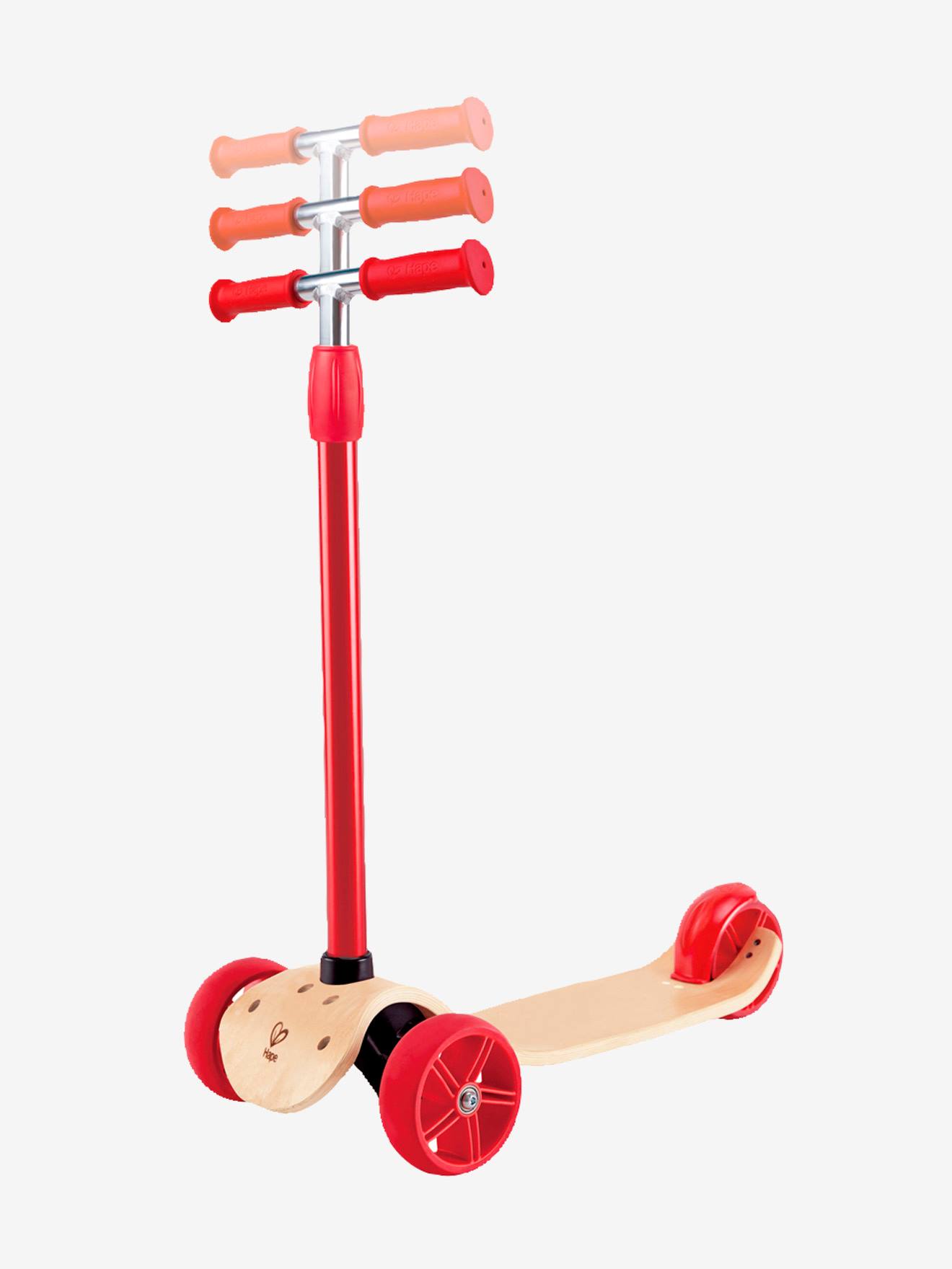 Patinete HAPE, vermelho claro, liso com detalhes.