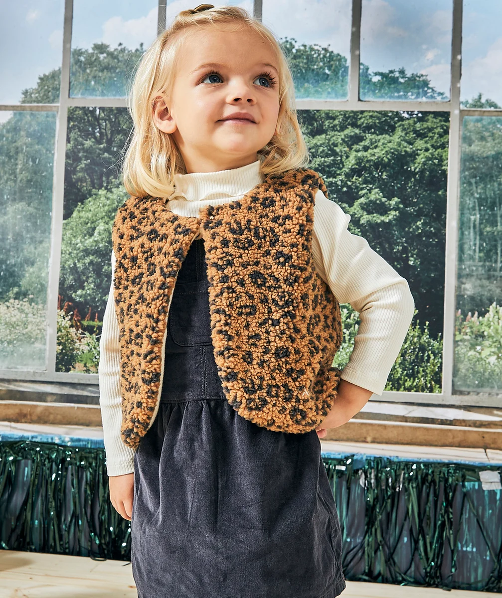 GILET SANS MANCHES BÉBÉ FILLE EN REMBOURRAGE RECYCLÉ LÉOPARD