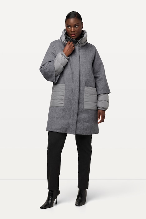 Jacke, Wollmix, A-Linie, Stehkragen, 2-Wege-Zipper