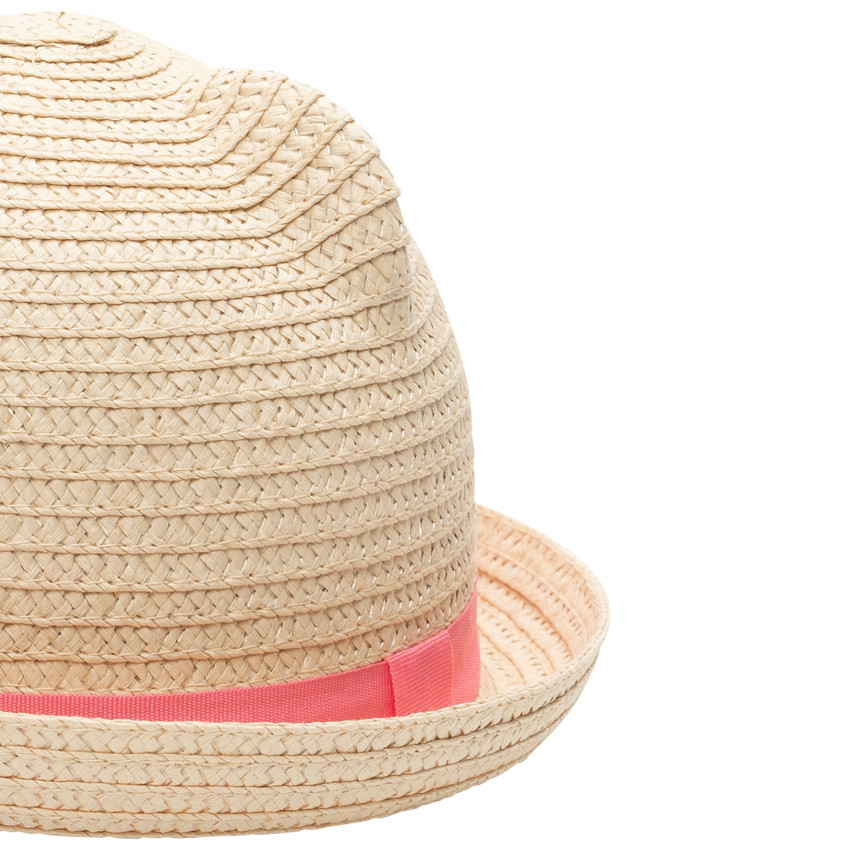 Chapeau effet paille à galon rose