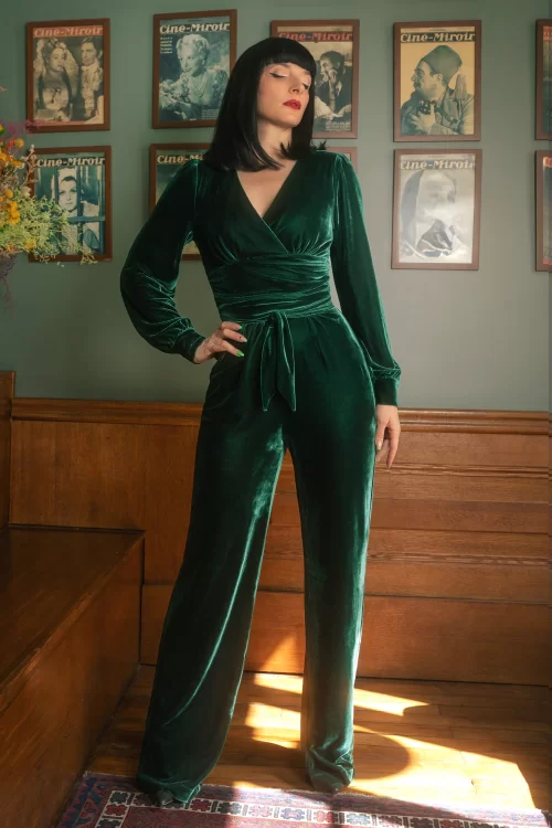 Vintage Diva  Celeste fluwelen jumpsuit in smaragdgroen