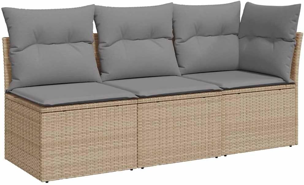vidaXL Gartensofa mit Kissen 3-Sitzer, Sofa mit Staufach unter Sitzfläche, Terrassensofa mit abnehmbarem waschbarem Bezug, Gartenmöbel Terrassenmöbel, Beige Poly Rattan