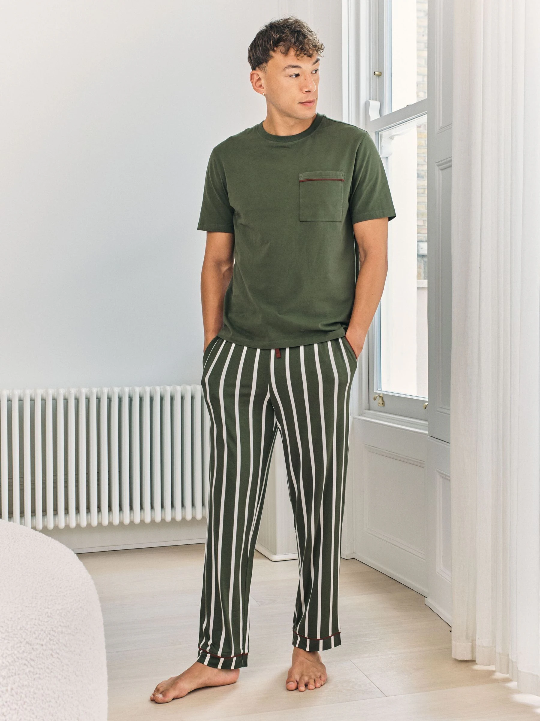 Chelsea Peers Stripe Crew Long Pyjamas Set