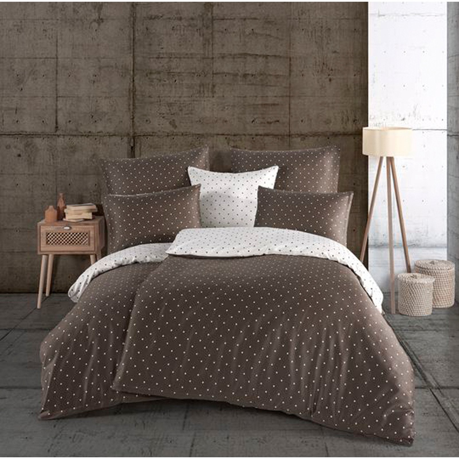 Bettwäsche Satin Punkte olive 160x210 65x100 Bettanzug Nord