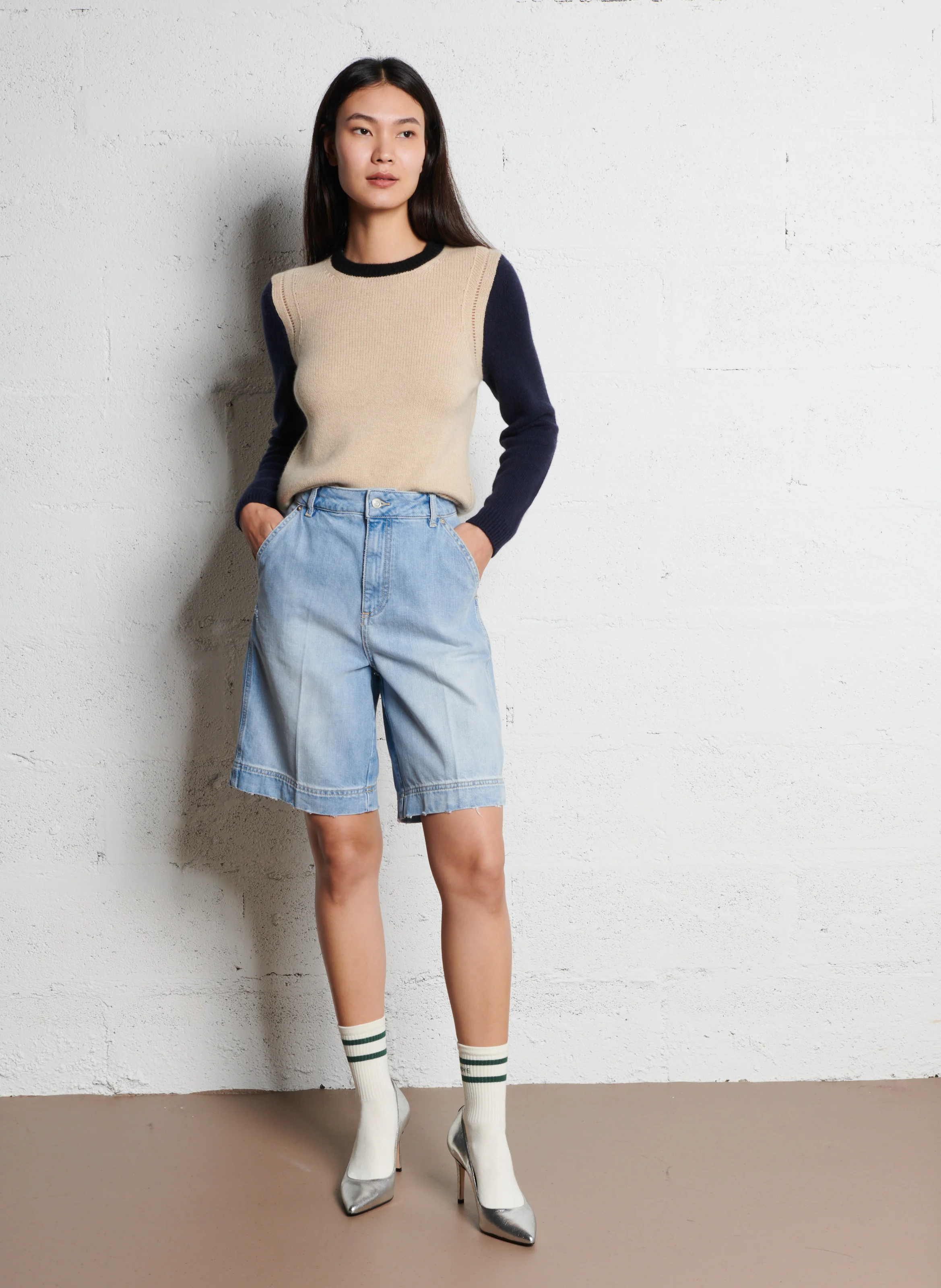 CALORA - Pull droit en cachemire| Beige