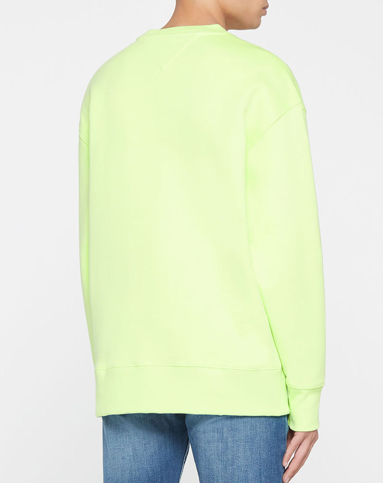Tommy Jeans Sweat 100% Coton Bio badge crew vert fluo