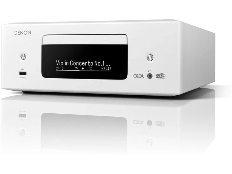 Denon Stereo-Receiver RCD-N12DAB Weiss Design-Komplettsystem mit CD-Player, DAB-/UKW-Radio, HDMI ARC und Streaming