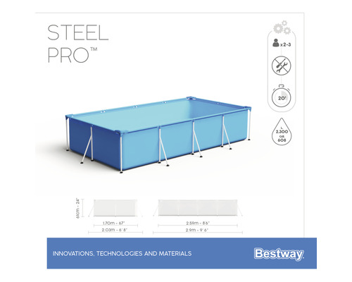 Opzetzwembad Bestway Family rechthoekig 259x170x61 cm zonder accessoires blauw