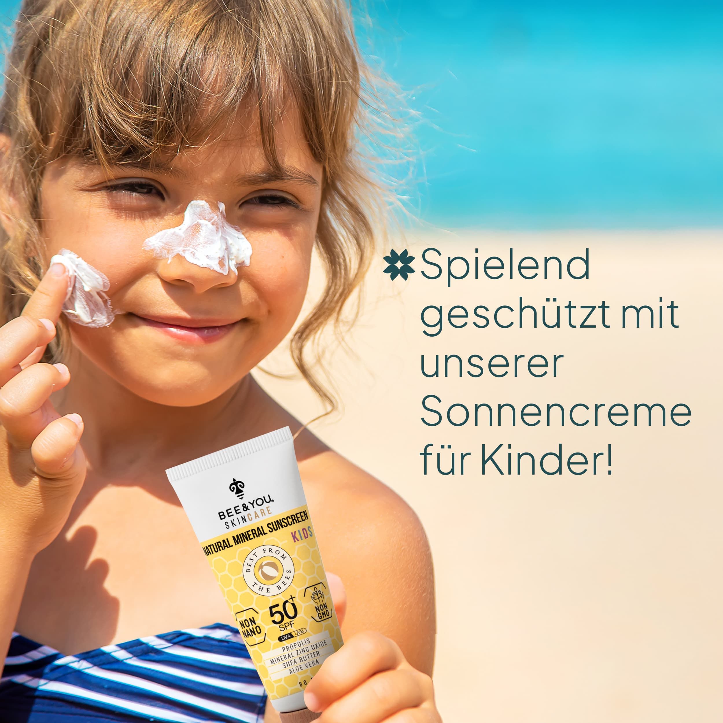 BEE&YOU Mineralischer Sonnenschutz , Sonnencreme für Kinder mit Propolis , wasserfest