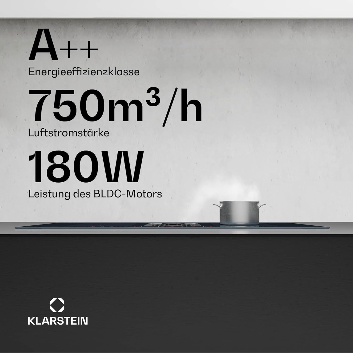 Klarstein AirJet FlexPro Induktionskochfeld Mit Dunstabzug - A++ Effizienz, 750 m³/h Luftstrom, 14 kW Leistung, 58 dB Leise, Touch-Steuerung, Flex-Zone, Anthrazit