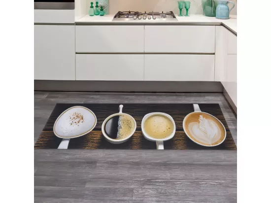 tapis cuisine 50x150 en PVC marron et beige motif fresque KITMILK