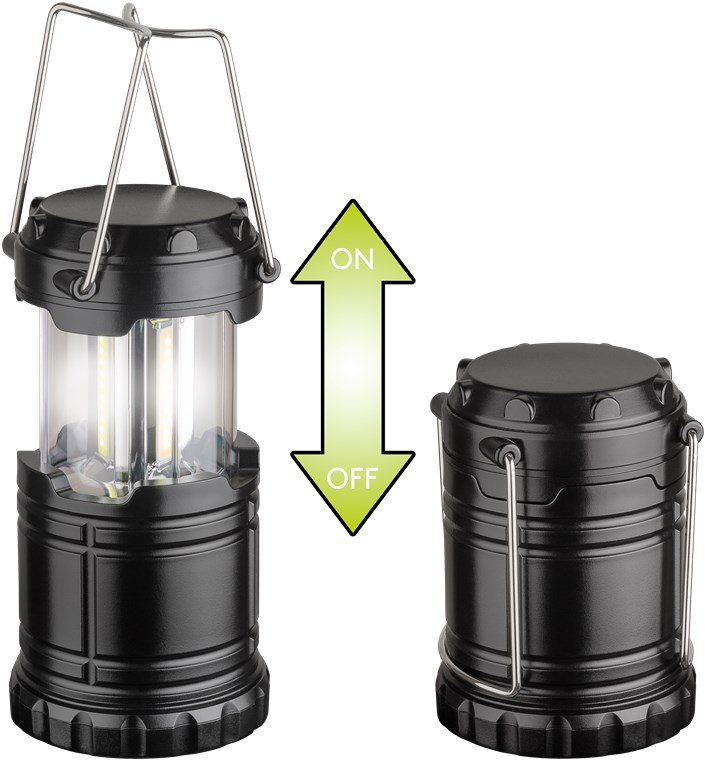 Ausziehbare LED Camping Lampe High Bright Outdoor Laterne mit Tragegriff 250 Lumen (Batteriebetrieben) - Schwarz