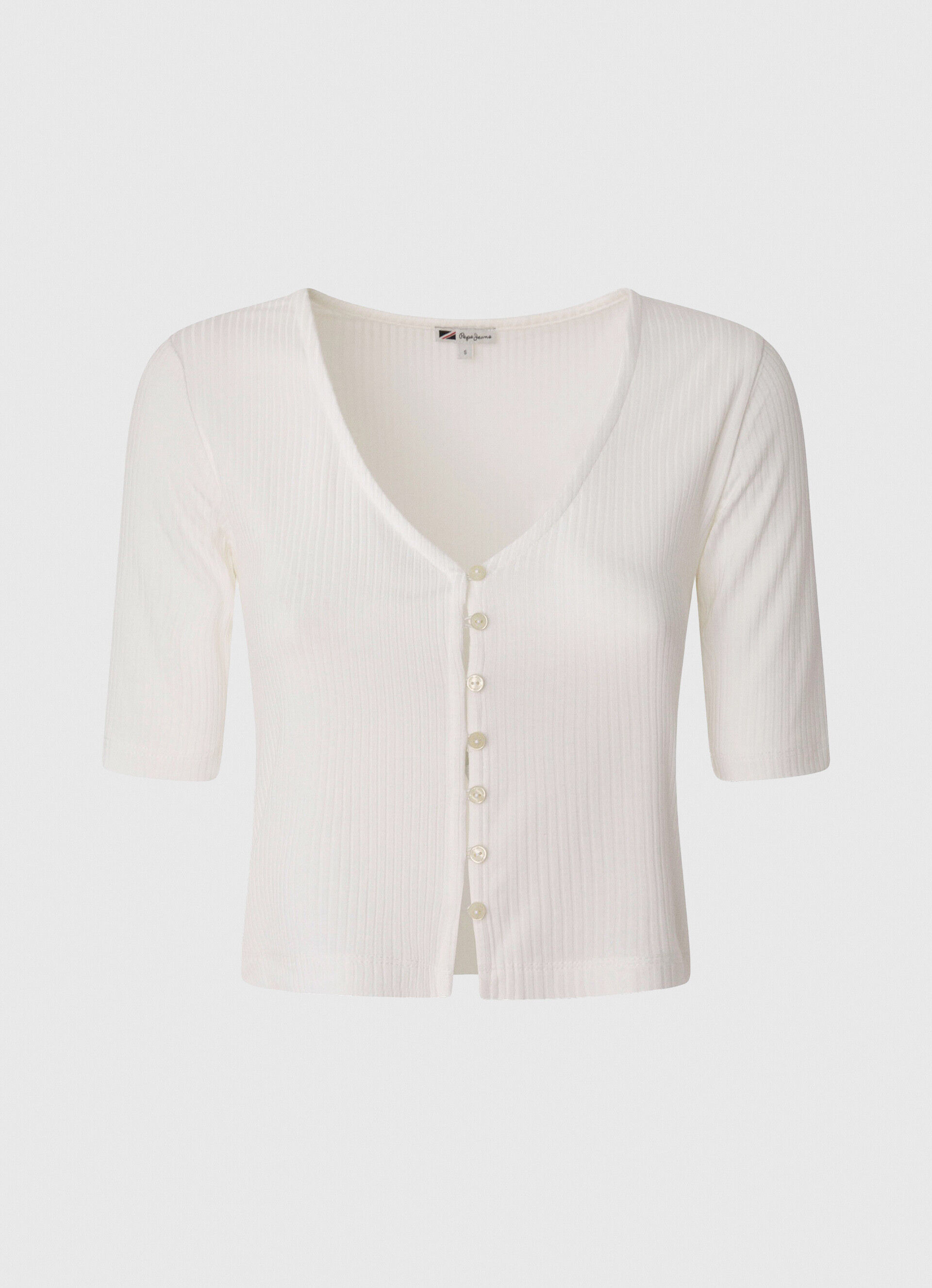 CAMISETA CARDIGAN CANELADA - branco mousse