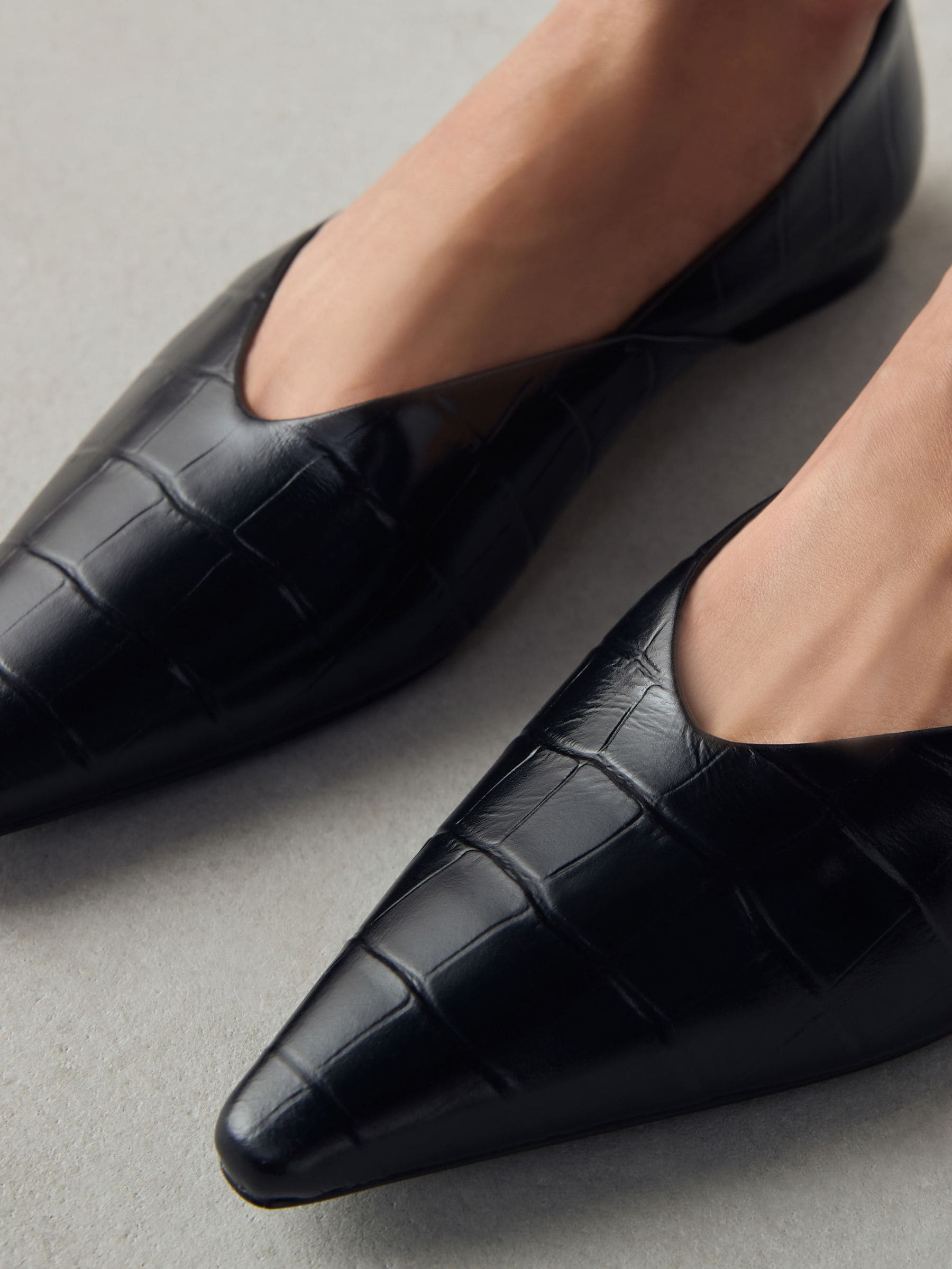 Zwart krokodil-effect - Premium Leather Pointed Toe Ballerinas