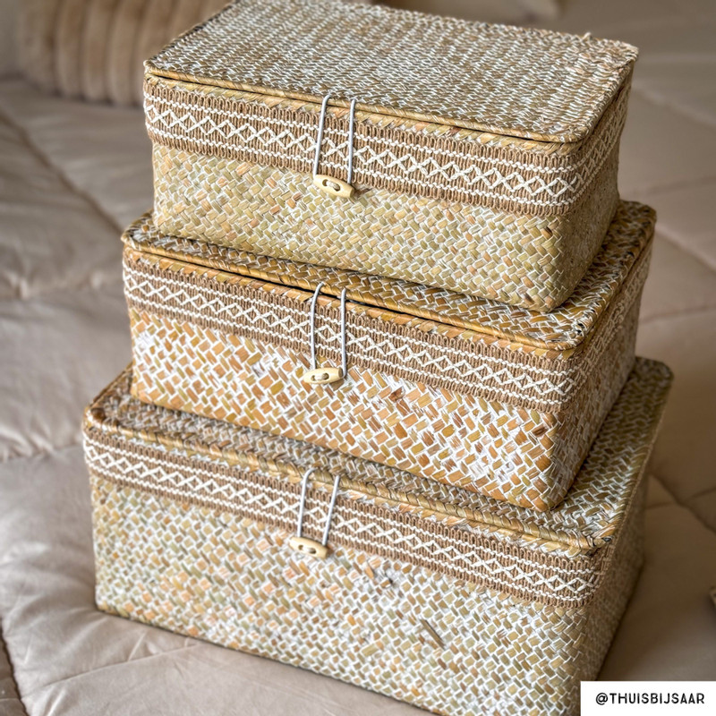 Mand met deksel Stijn - 12x30x21 cm - wit