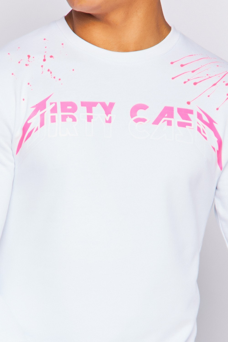 Sweat blanc taché rose