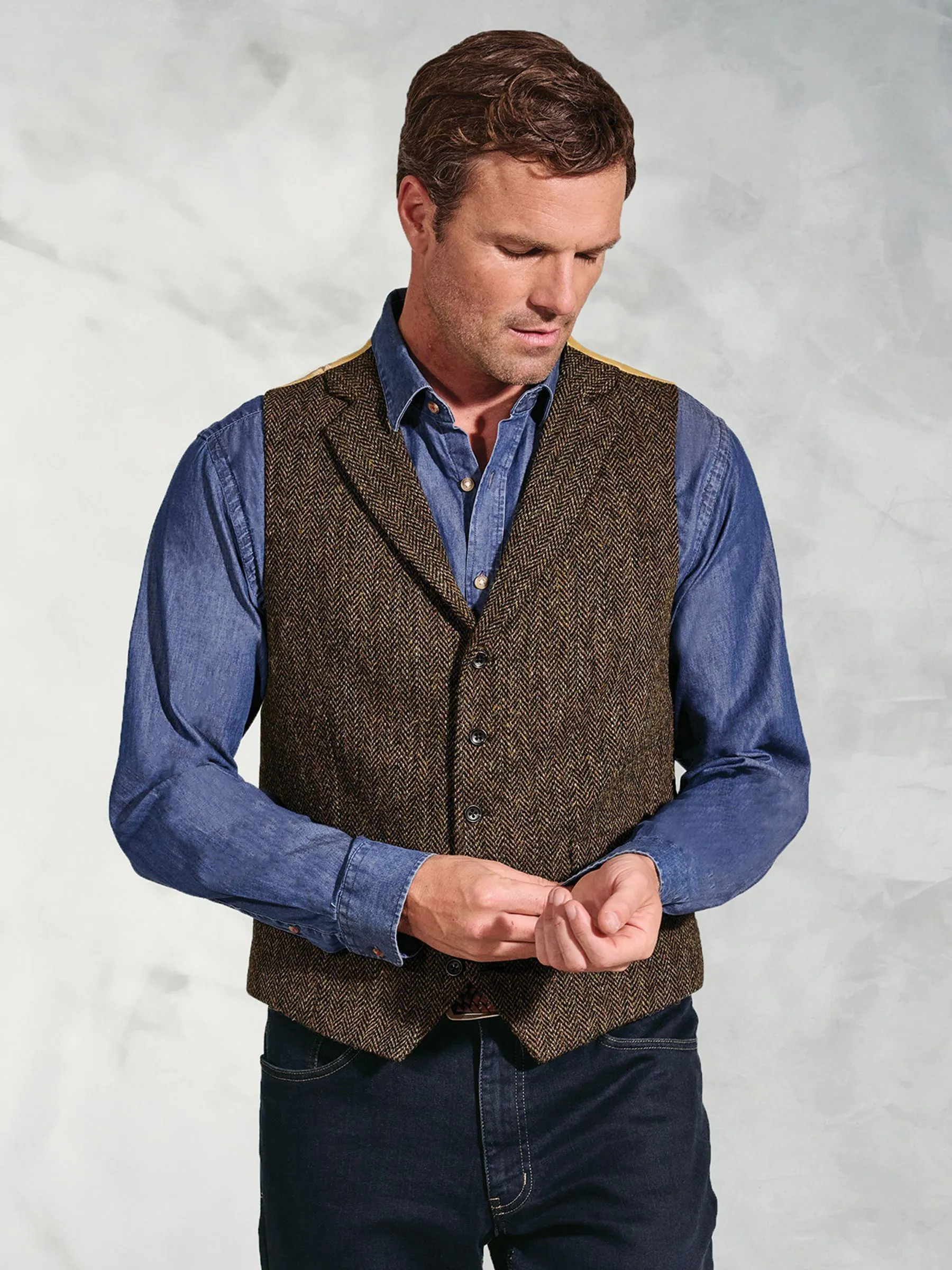 Brook Taverner Harris Tweed Herringbone Waistcoat